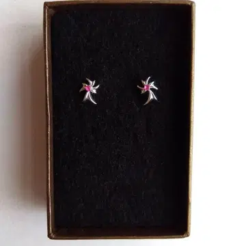 K14WG 핑크 스톤 별 모양 귀걸이