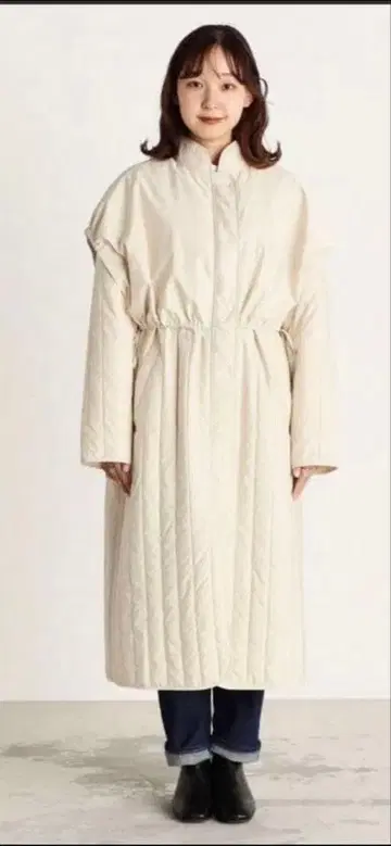 프레디 앤 글로스터 레이어드 퀼트 롱 코트 아이보리