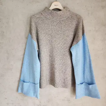 한국 패션 루즈핏 하이넥 바이컬러 니트 그레이 x 색스