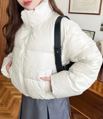 숏 기장 파이버 다운 블루종 아이보리 M