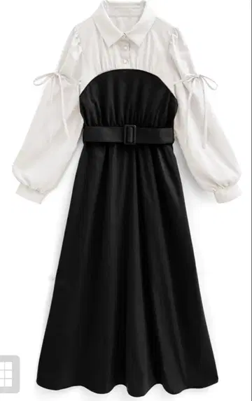 벨트 부착 셔츠 도킹 리본 원피스