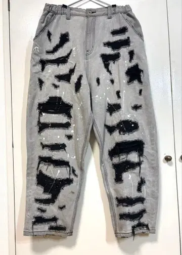 A'gem 데미지 가공 그레이 데님 팬츠