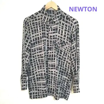 NEWTON 라이트 그레이 네이비 체크 무늬풍 긴팔 셔츠 빈티지