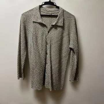 요건 레일 블라우스 칠분 긴팔 브라운 계열 스트라이프 그레이