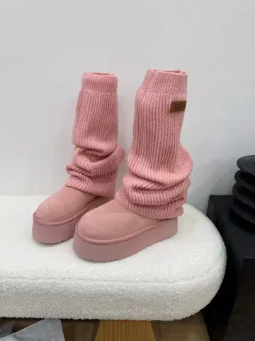 핑크 스웨이드 롱 부츠 23cm