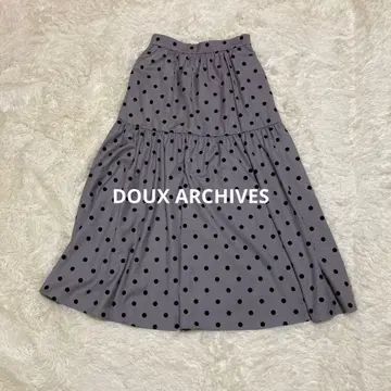 DOUX ARCHIVES 그레이 도트 무늬 플레어 롱 스커트
