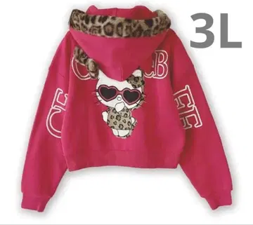 세실 아베일 헬로키티 핑크 후드티 레오파드 무늬 3L