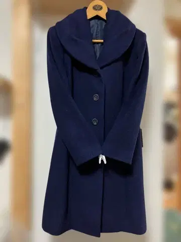 Otto 네이비 울 코트 큰 옷깃 3 버튼 LL