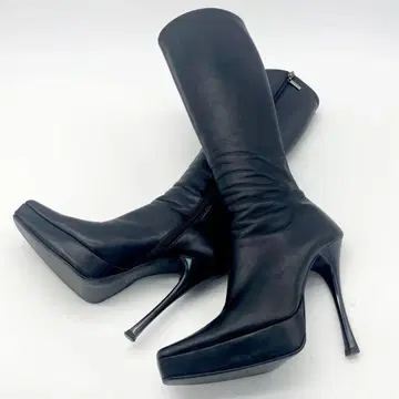 COMEX 롱 부츠 블랙 스퀘어토 핑힐 모드 Y2K