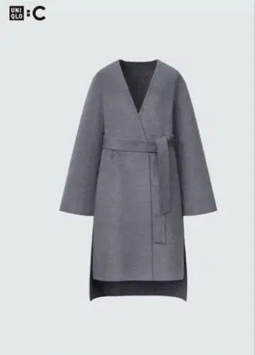UNIQLO C 그레이 울 혼방 랩 코트 XL