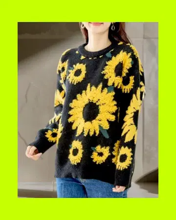 겨울에도 해바라기를 즐길 수 있는 긴팔 니트 루즈핏 스웨터 ML
