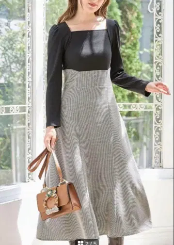 토코 클로젯 장식 단추 백 레이스업 하운드투스 체크 도킹 원피스 M