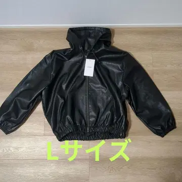 인조 가죽 지퍼 후디 L 블랙