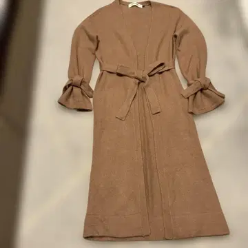 베이지 롱 가디건 허리 리본