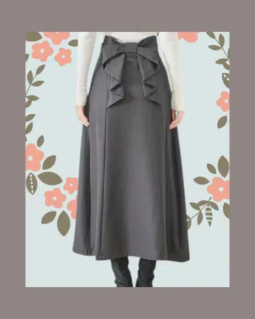 앞뒤 2way의 하늘하늘 리본 장식 롱 기장 스커트 (그레이)