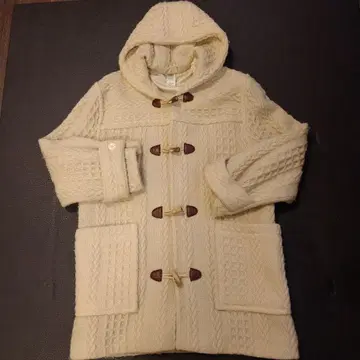 [희소] 빅 사이즈 케이블 니트 더플 코트 아이보리 토글 버튼
