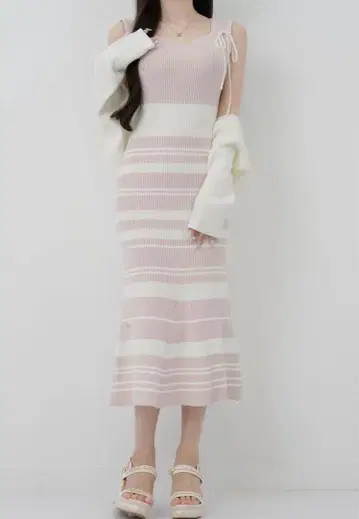 lumignon 루미뇽 니트 원피스 핑크 가디건 포함