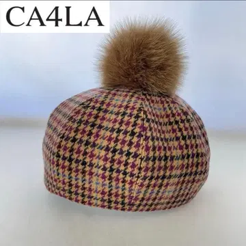 CA4LA 체크 무늬 베레모 퍼 포함