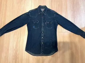 BLUE BLUE 다크 블루 데님 긴팔 셔츠 하트 자수