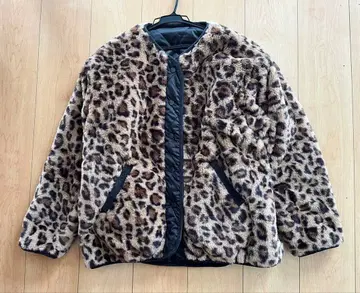 coca 코카 리버서블 노카라 자켓 블랙/레오파드 무늬 M