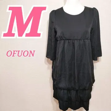 OFUON 오프온 블랙 7부 소매 원피스 M 드레스 펄 버튼
