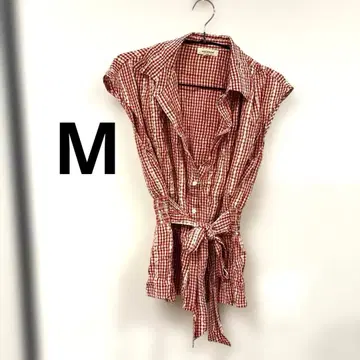 슬리브리스 빨흰 깅엄 체크 셔츠 M