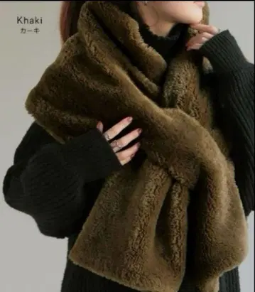 HUG.U 하그유 / 카키 인조 모피 머플러 스톨 경량 롱