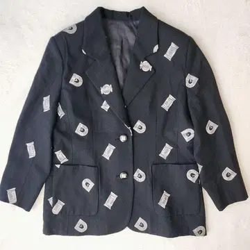 레트로 시계 자수 테일러드 자켓 블랙 오버 사이즈