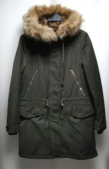 ZARA 자라 모즈 코트 퍼 달린 후드 레오파드 무늬 S 카키