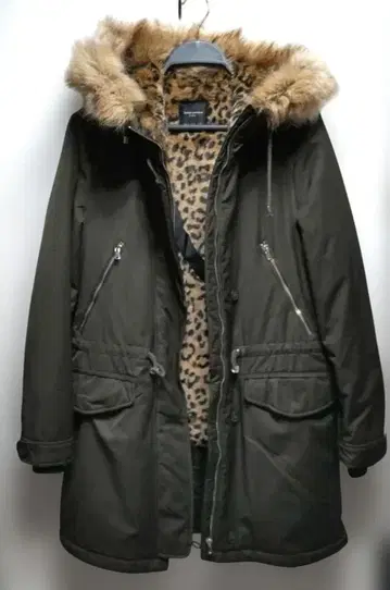ZARA 자라 모즈 코트 퍼 달린 후드 레오파드 무늬 S 카키