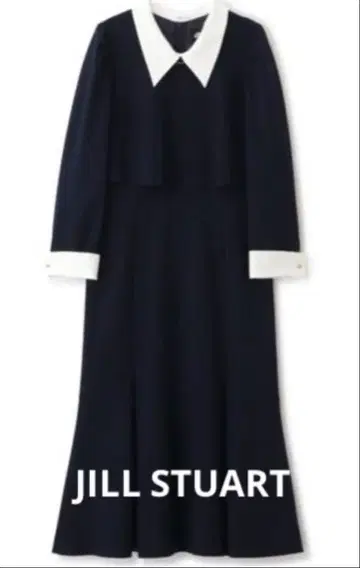 네이비 카라 부착 긴팔 원피스