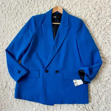 택 포함 ZARA 더블 테일러드 자켓 비비드 블루 오버 사이즈