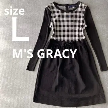 [ 새상품급 ] M'S GRACY 엠즈 그레이시 체크 니트 원피스 리본
