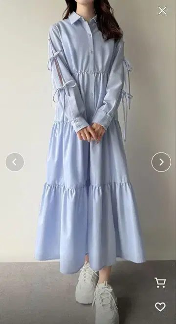 [ mipiarl ] 택 포함 리본 셔츠 티어드 원피스 롱