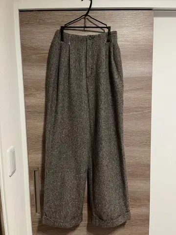 구제 의류 EXPRESS 헤링본 무늬 와이드 레그 밑단 접힘 울 슬랙스