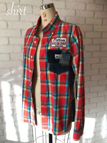 체크 데님 남녀 공용 리메이크 셔츠