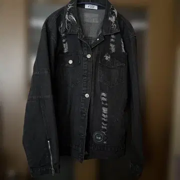 블랙 데님 자켓 데미지 가공