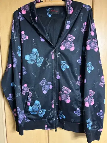 WROUGE 루즈 곰 무늬 더블 지퍼 후드티 하라주쿠 스타일