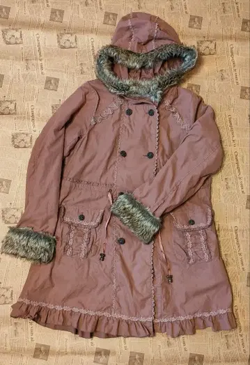 axes femme 후드 부착 모즈 코트 핑크 모리걸