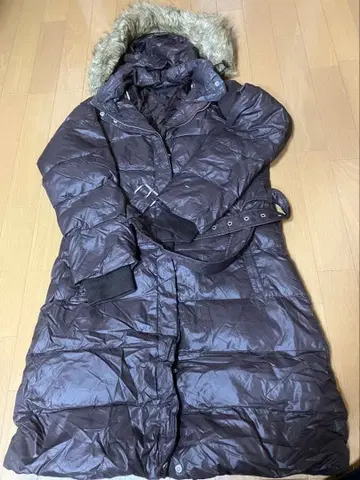 타미힐피거 여성용 M 다운 코트 브라운 후드 부착