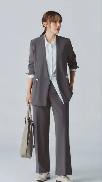 PLST 노카라 자켓, 와이드 팬츠 상하의 2세트