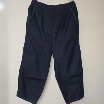 [ 시원한 접촉 냉감 ] 데님 허리 턱 루즈핏 볼 팬츠 다크 네이비 데님