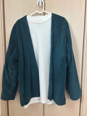 [ ROPE ] 다크 그린 플리스풍 가디건 & 화이트 맨투맨