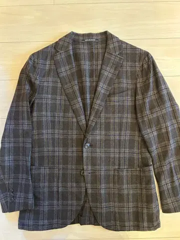 GREEN LABEL 체크 무늬 자켓 브라운 계열 울x실크