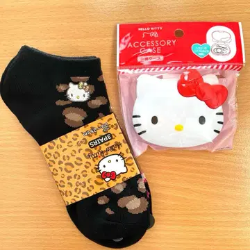 헬로키티 레오파드 무늬 양말 3켤레 23~25cm & 잡화 케이스