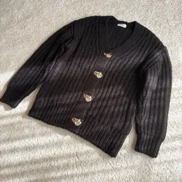 FRAY I.D 리브 편직 디자인 버튼 로우 게이지 니트 가디건