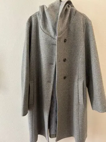 후드 부착 코트 그레이 울 혼방
