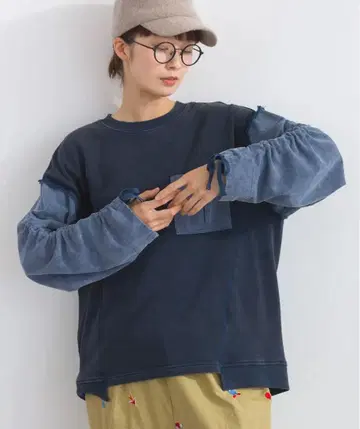 iriey 스노우 워시 소매 셔링 이소재 맨투맨 풀오버