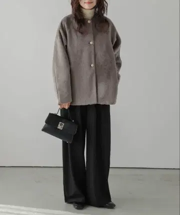 Lajour 샤기 하프 코트 차콜