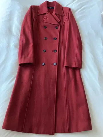 OZOC 빨간색 더블 브레스트 롱 코트 38 울